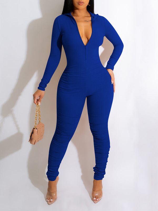 Zip-Front Ruched Jumpsuit