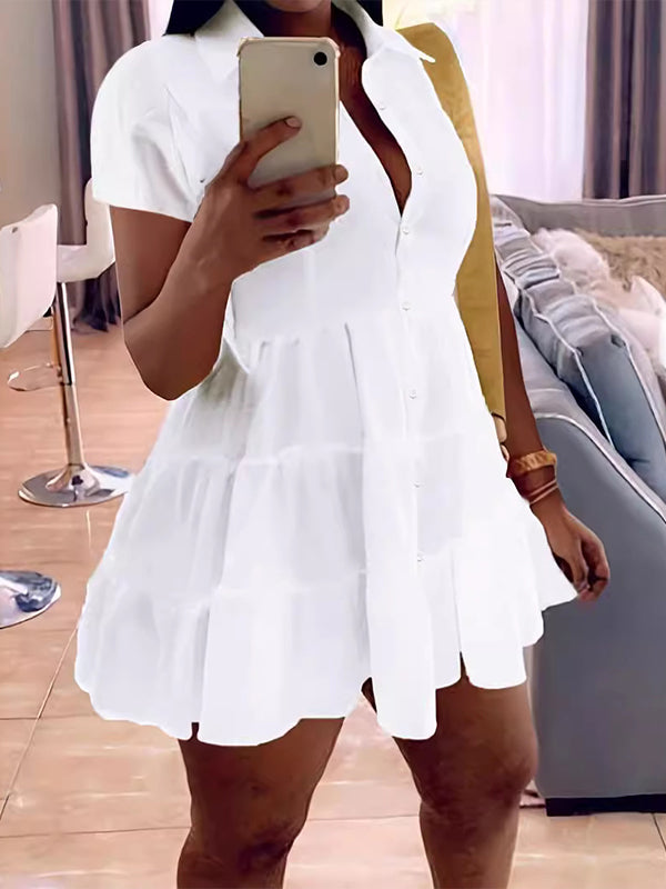 Short-Sleeve Ruffle Shirt Dress