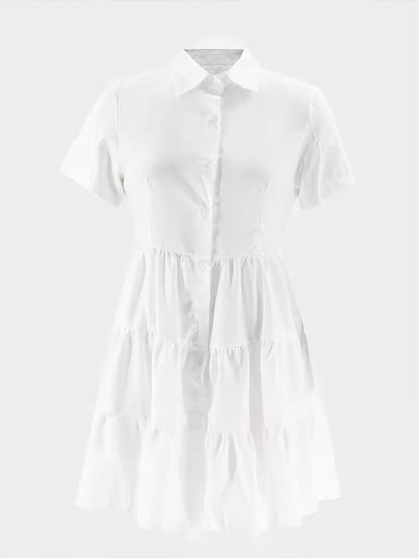 Short-Sleeve Ruffle Shirt Dress