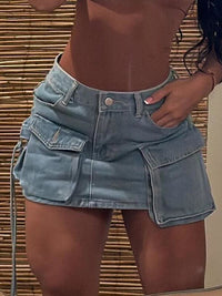 Denim Cargo Mini Skirt