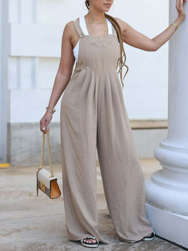 Solid Wide-Leg Overalls