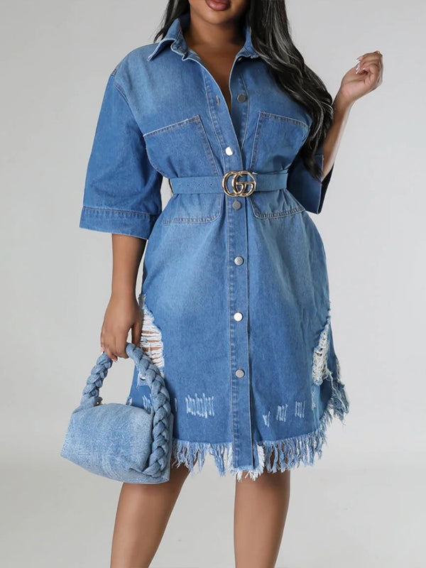 Fringe Ripped Denim Dress