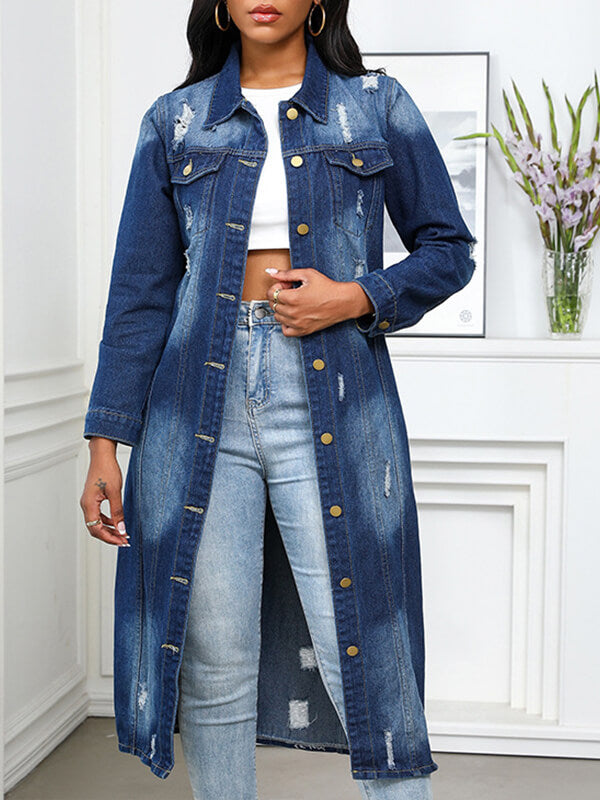 Distressed Long Denim Jacket