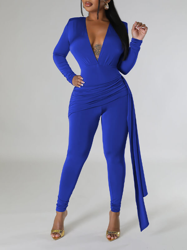 V-Neck Draped Jumpsuit