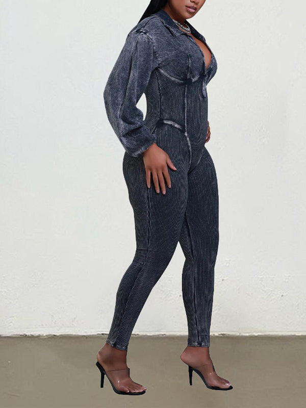 V-Neck Ribbed Jumpsuit