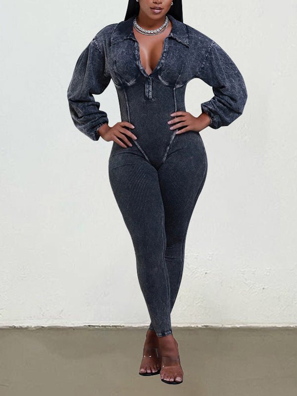 V-Neck Ribbed Jumpsuit