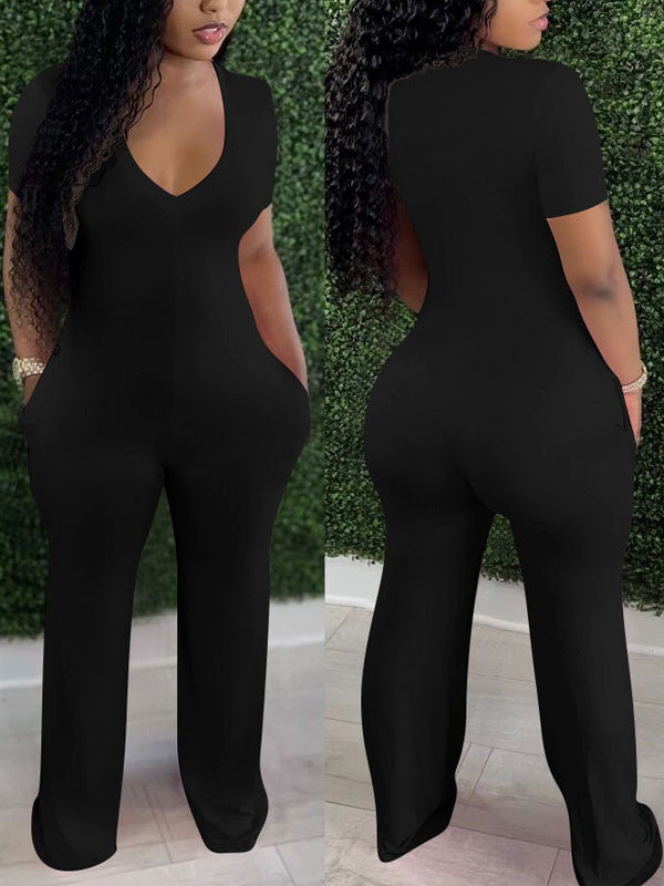 Solid V-Neck Jumpsuit