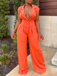 Button-Front Cutout Wide-Leg Jumpsuit