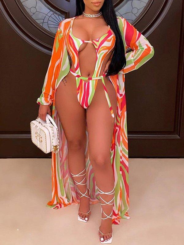 Printed Cutout Monokini with Cover up