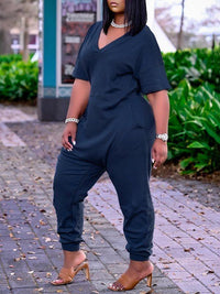 Plus Size Solid V-Neck Jumpsuit