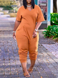 Plus Size Solid V-Neck Jumpsuit