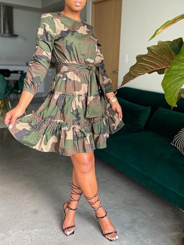 Bellizimos Camo Tied Ruffle Dress