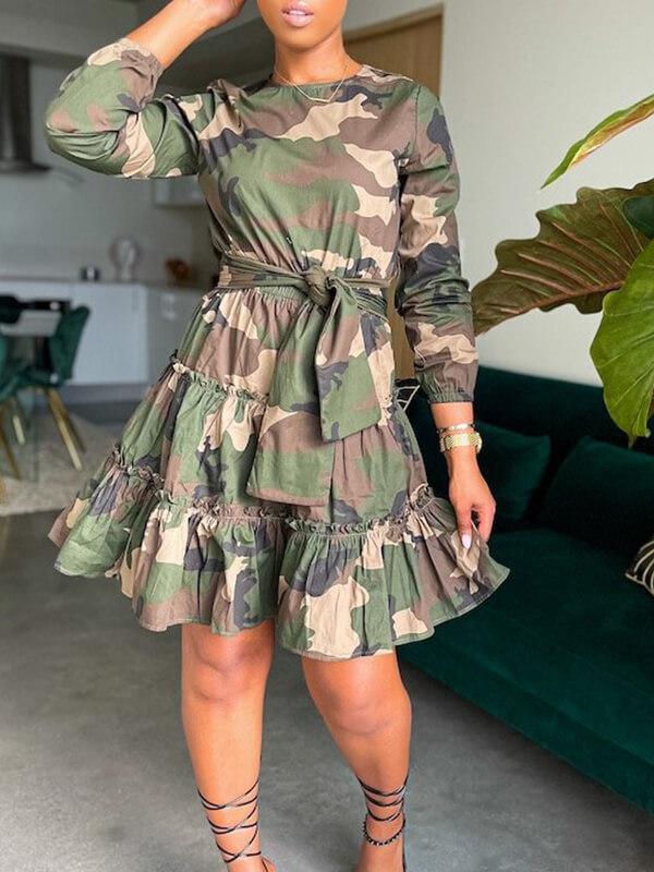 Bellizimos Camo Tied Ruffle Dress