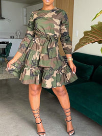 Bellizimos Camo Tied Ruffle Dress