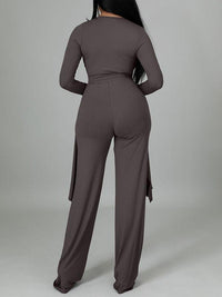 Ribbed Asymmetric Top & Pants Set--Clearance