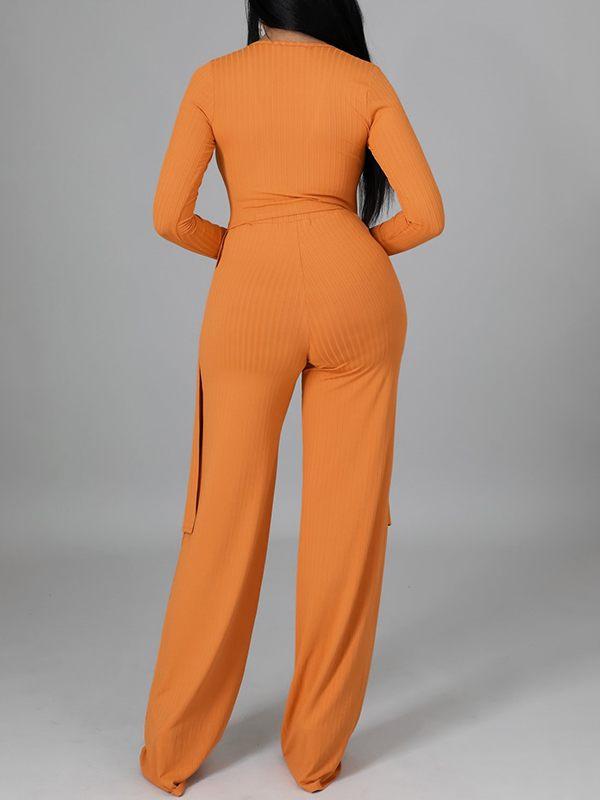 Ribbed Asymmetric Top & Pants Set--Clearance