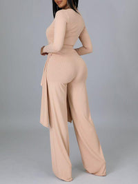 Ribbed Asymmetric Top & Pants Set--Clearance