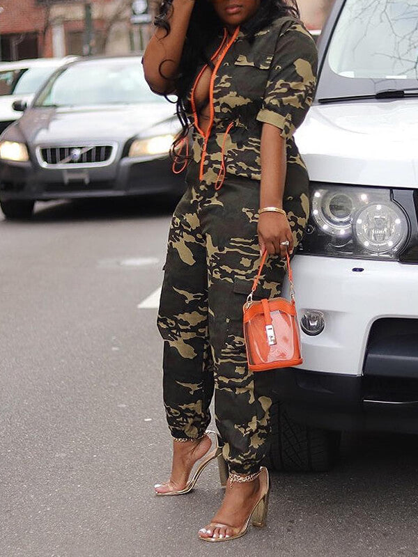 Camo Zip-Front Jumpsuit