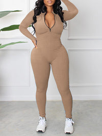 Zip-Front Ribbed Jumpsuit