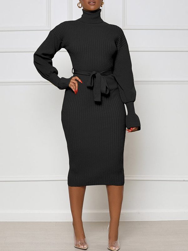 Turtleneck Tied Knit Dress