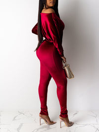 Velvet Boat-Neck Tied Jumpsuit