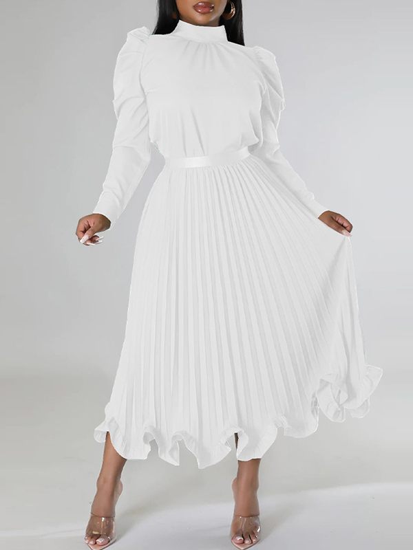 Puff-Sleeve Top & Pleated Skirt Set