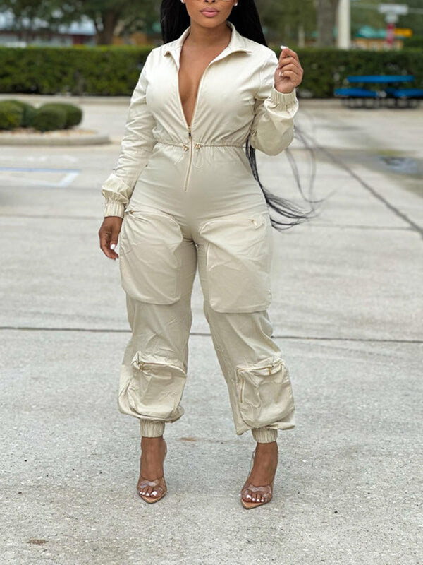 Zip-Front Cargo Jumpsuit