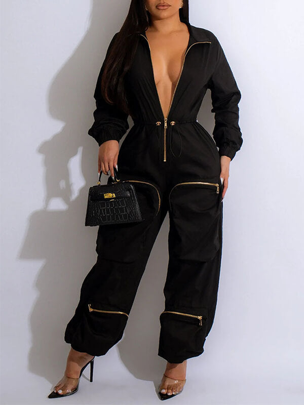 Zip-Front Cargo Jumpsuit