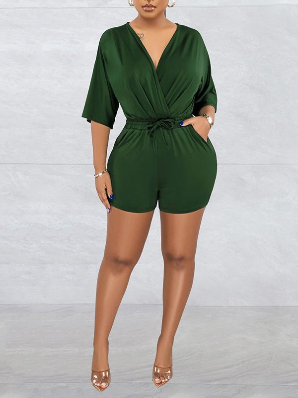 V-Neck Drawstring Romper