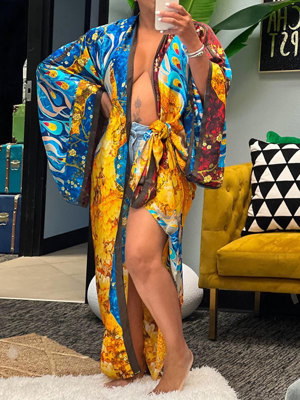 Printed Open-Front Kimono