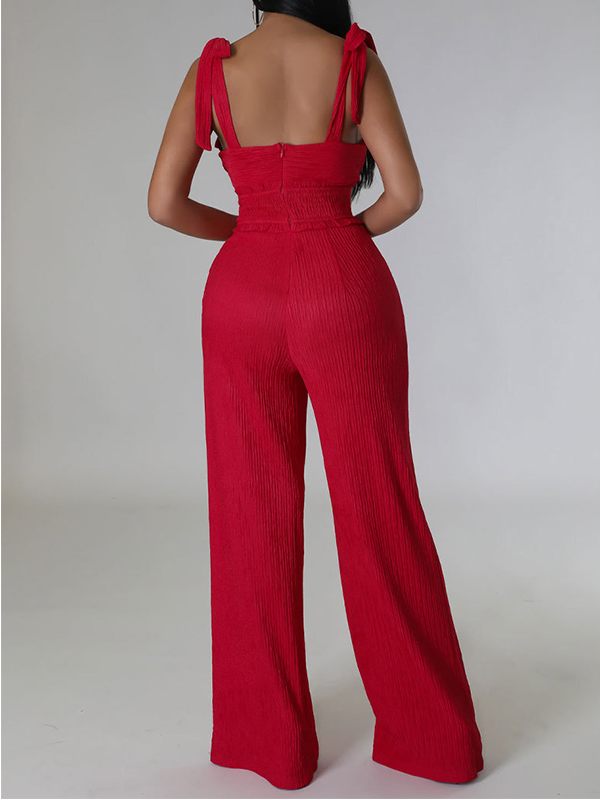 Solid Tie-Shoulder Jumpsuit