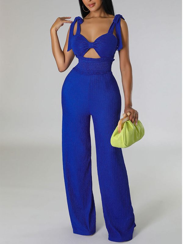 Solid Tie-Shoulder Jumpsuit