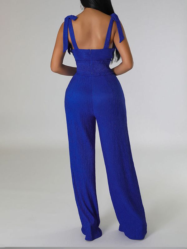 Solid Tie-Shoulder Jumpsuit