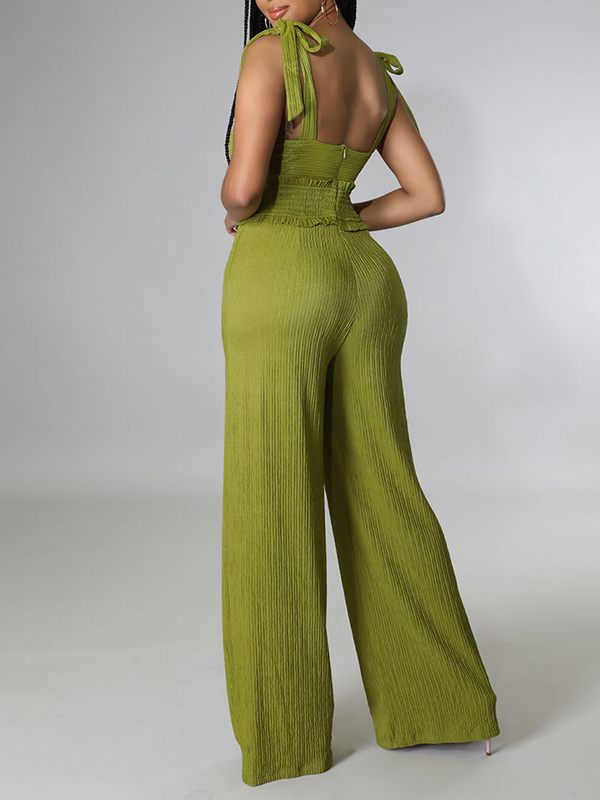 Solid Tie-Shoulder Jumpsuit