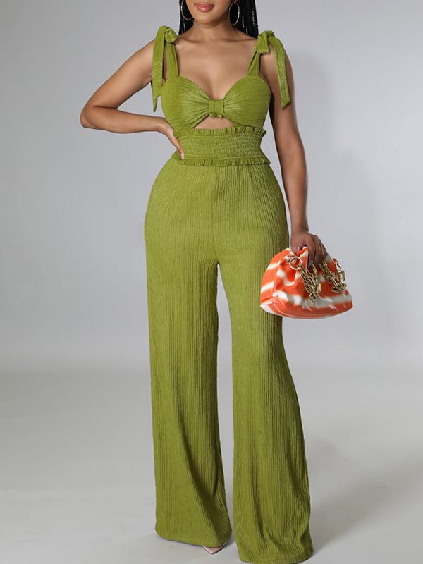 Solid Tie-Shoulder Jumpsuit