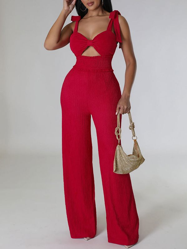 Solid Tie-Shoulder Jumpsuit