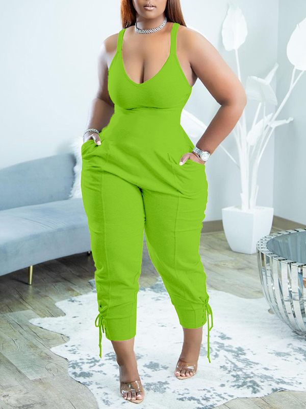 Solid V-Neck Sleeveless Jumpsuit