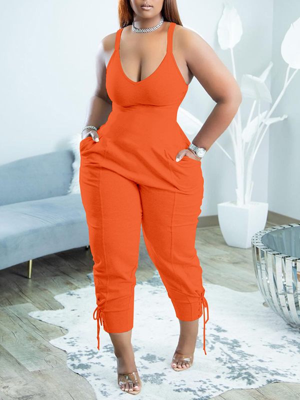 Solid V-Neck Sleeveless Jumpsuit