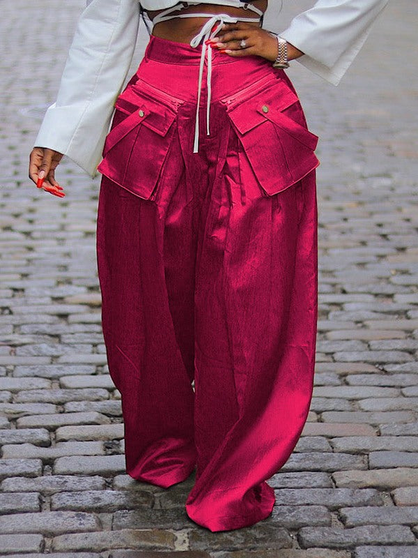 Wide-Leg Pants with Detachable Pockets