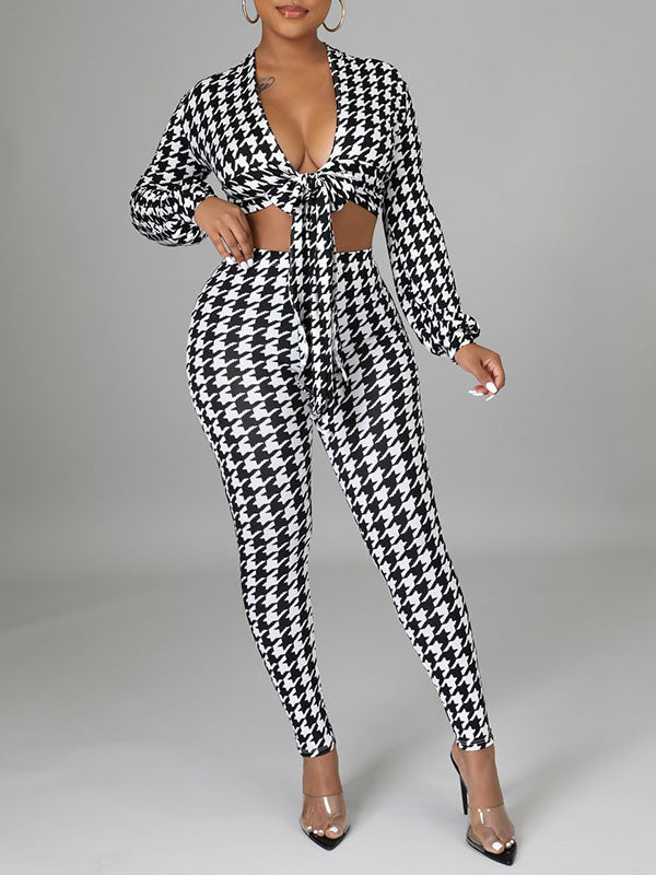 Houndstooth Tied Top & Pants Set