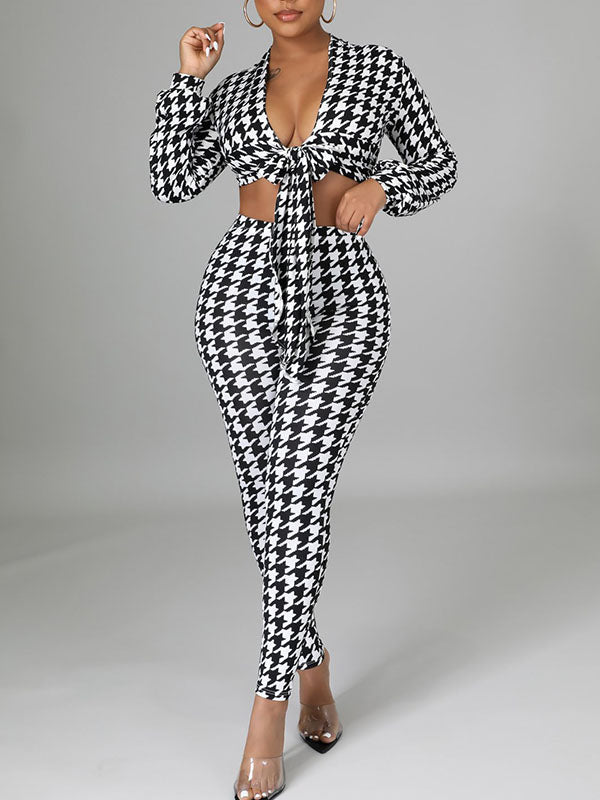 Houndstooth Tied Top & Pants Set