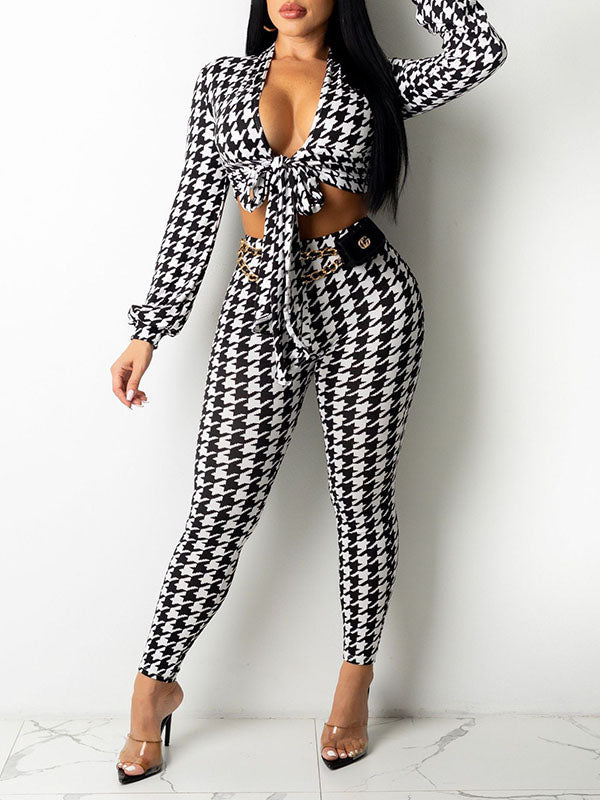 Houndstooth Tied Top & Pants Set