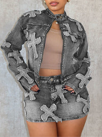 Cross Denim Jacket & Skirt Set