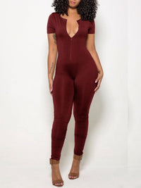 Solid Zip-Front Jumpsuit