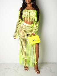 Mesh Tassels Crop Top & Skirt Set