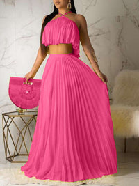 Pleated Crop Top & Skirt Set