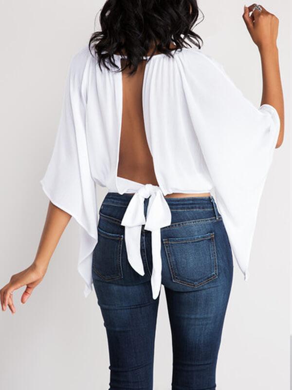 Tie-Back Batwing-Sleeve Top