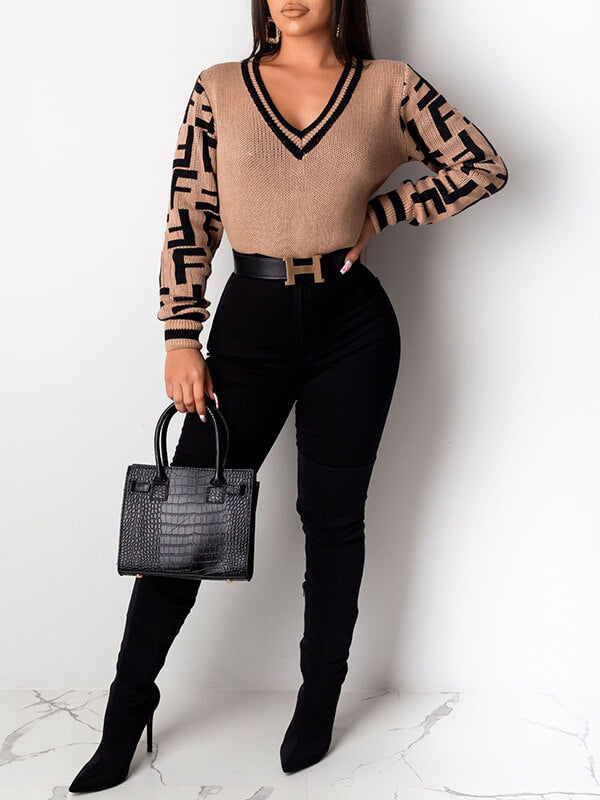 Two-Tone V-Neck Sweater