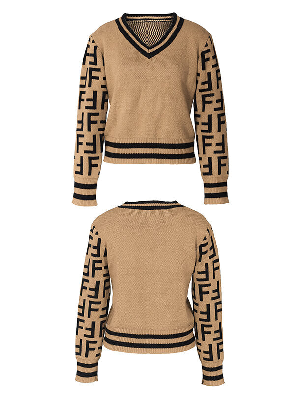 Two-Tone V-Neck Sweater