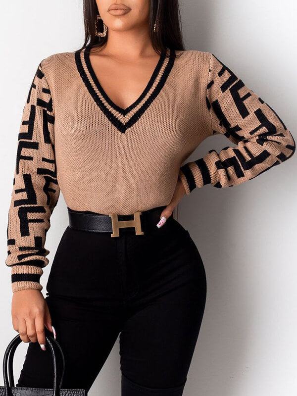 Two-Tone V-Neck Sweater